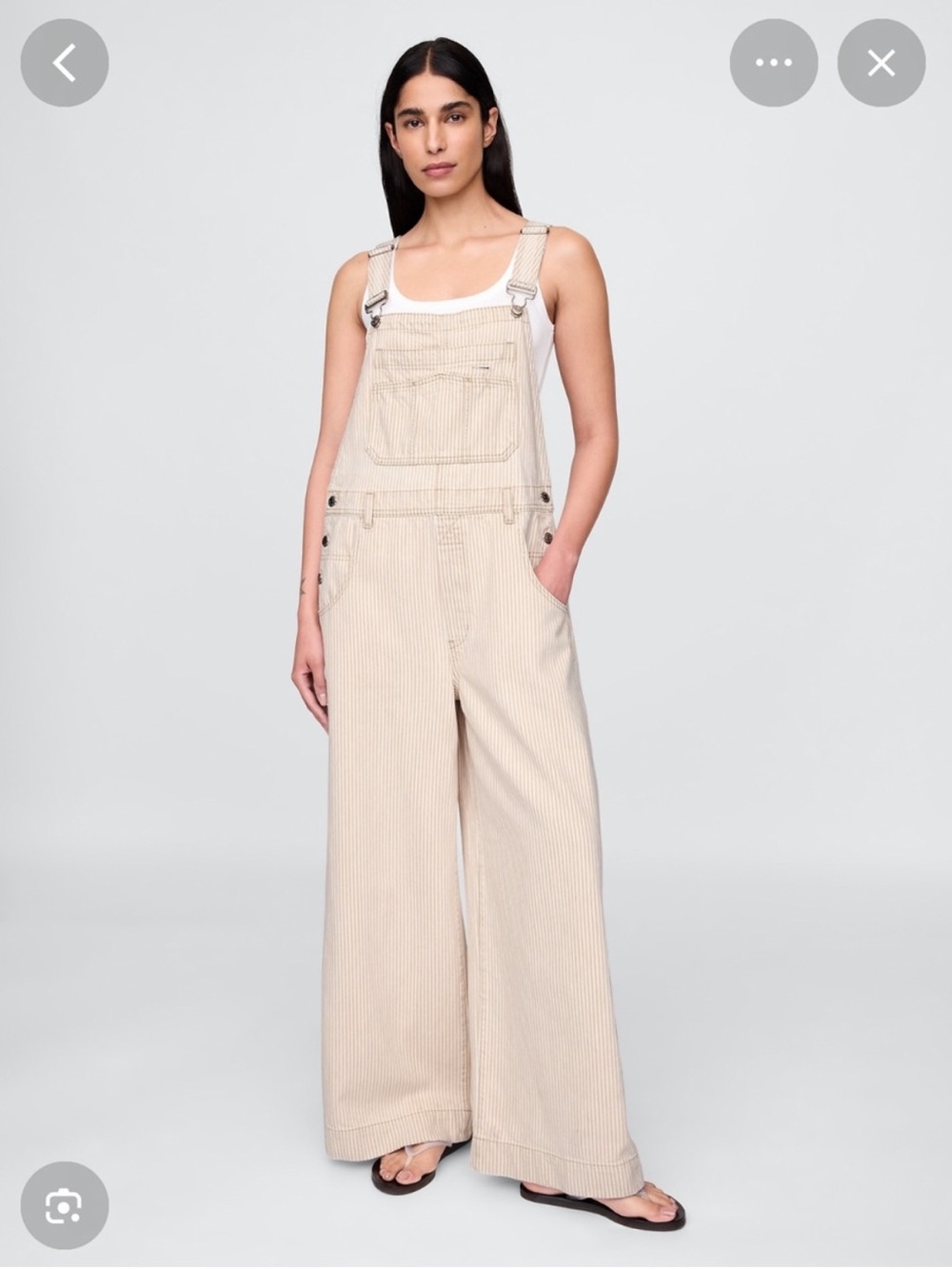 NWOT GAP Khaki Tan Stripe Denim Baggy Overalls - Size XL
